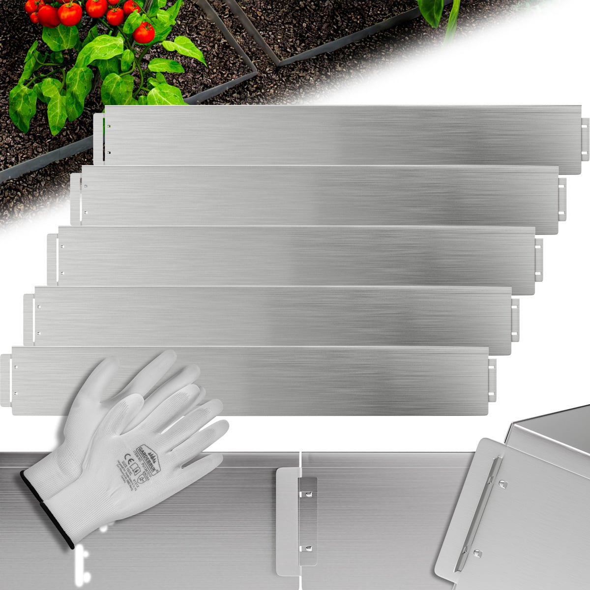 foto del prodotto set di 5 bordi per letto in metallo argentato 5mx18cm