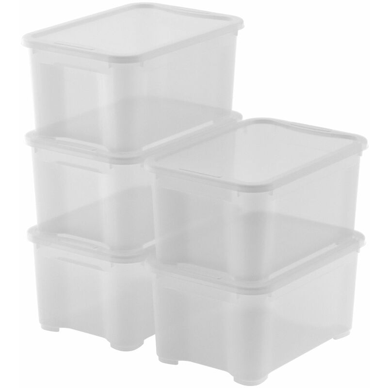 foto del prodotto set di 5 contenitori in plastica con coperchio t box xs, trasparenti, ideali per vestiti, scarpe e come portaoggetti, adatti per armadi e garage, 14