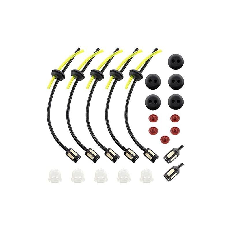 foto del prodotto set di 5 filtri carburante tubo carburante manicotto in gomma per serbatoio decespugliatore decespugliatore motosega tagliasiepi rasaerba per 2