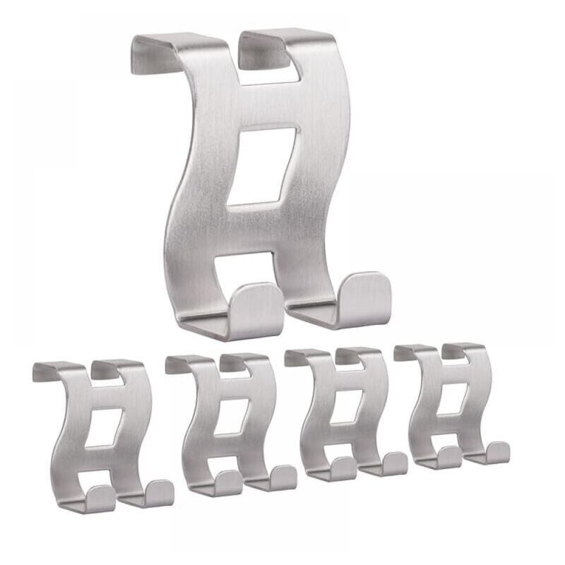 foto del prodotto set di 5 ganci per porta in acciaio inox argentato, 5 x 6 x 4,5 cm, modello mh001 5, ganci per porta antiforatura, ideali per camere da letto, bagni