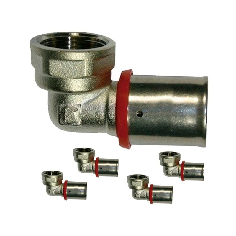 foto del prodotto set di 5 gomito femmina x 3 4 per tubo multistrato da 20 mm, utilizzo con aggraffatrice, grigio