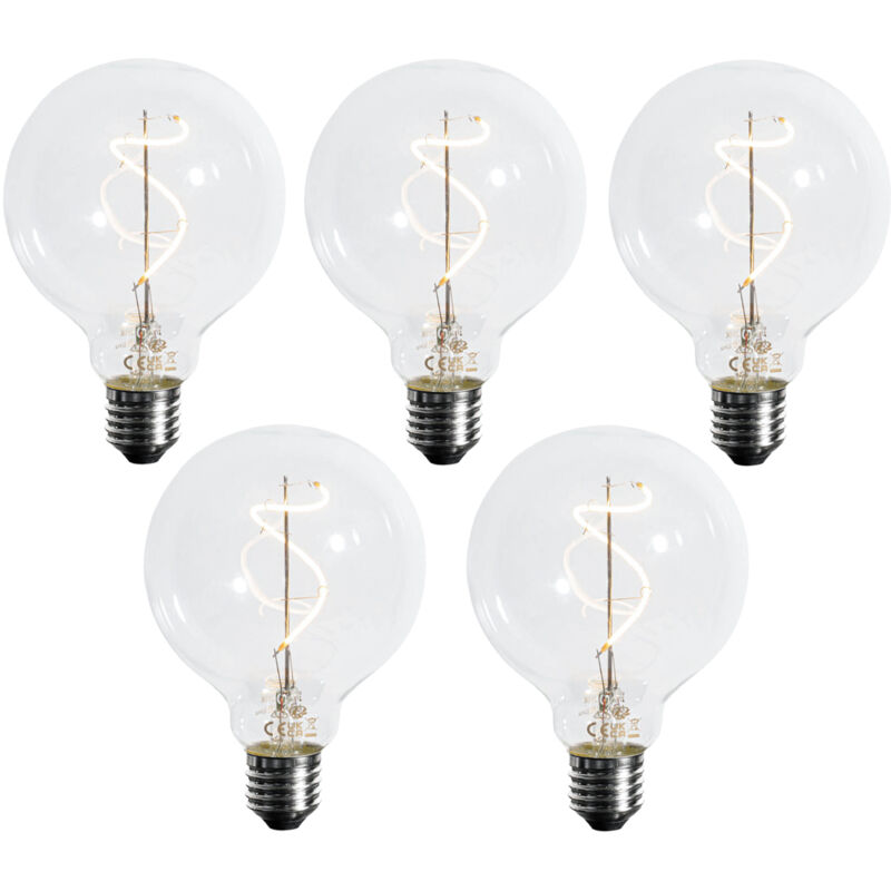 foto del prodotto set di 5 lampadina a filamento led e27 dimmerabile a spirale g95 4w 270lm 2700k luedd