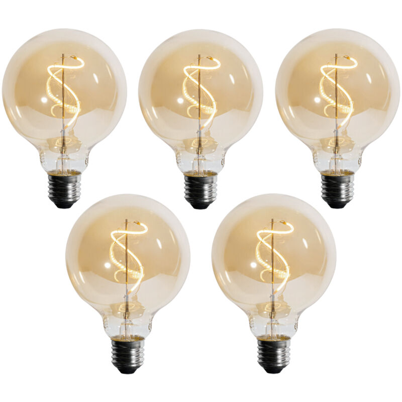 foto del prodotto set di 5 lampadina led e27 dimmerabile a filamento spirale g95 4w 270lm 2700k luedd