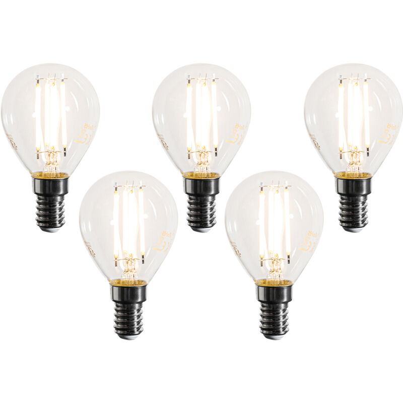 foto del prodotto set di 5 lampadine a filamento led e14 dimmerabili g45 trasparenti 4w 470 lm 2700k luedd