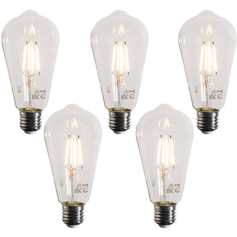 foto del prodotto set di 5 lampadine a filamento led e27 st64 trasparenti 4w 470 lm 2700k luedd
