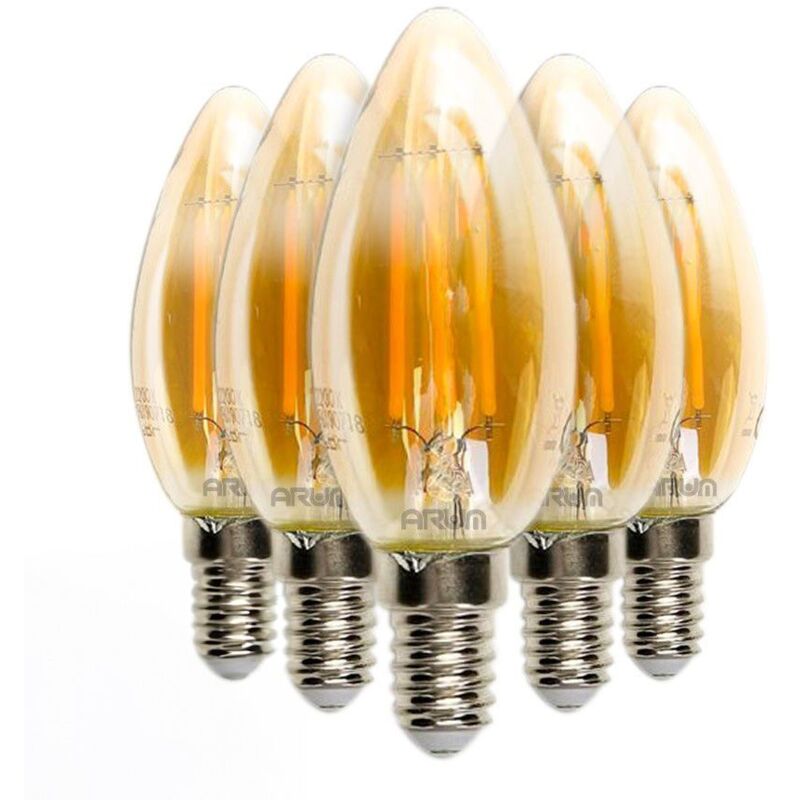 foto del prodotto set di 5 lampadine led ambra e14 c35 filamento 4w