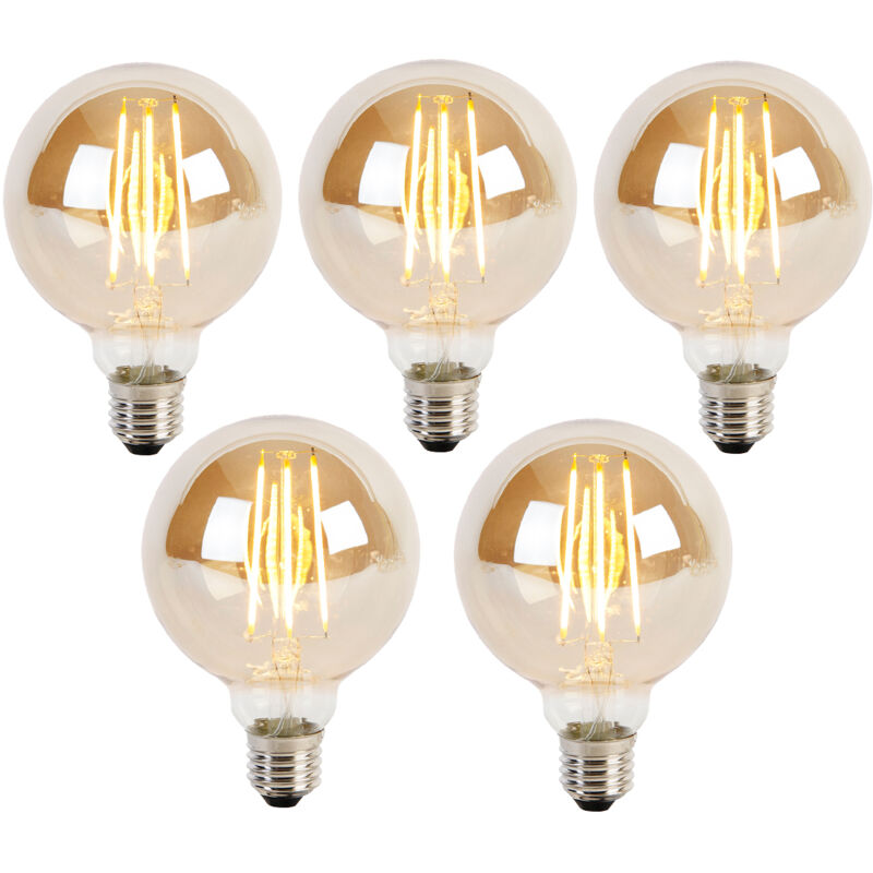 foto del prodotto set di 5 lampadine led dimmerabili a 3 livelli e27 g95 vetro oro 5w 380lm 2200k luedd