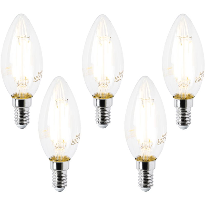 foto del prodotto set di 5 lampadine led e14 b35 trasparente 2,2w 470lm 2700k luedd