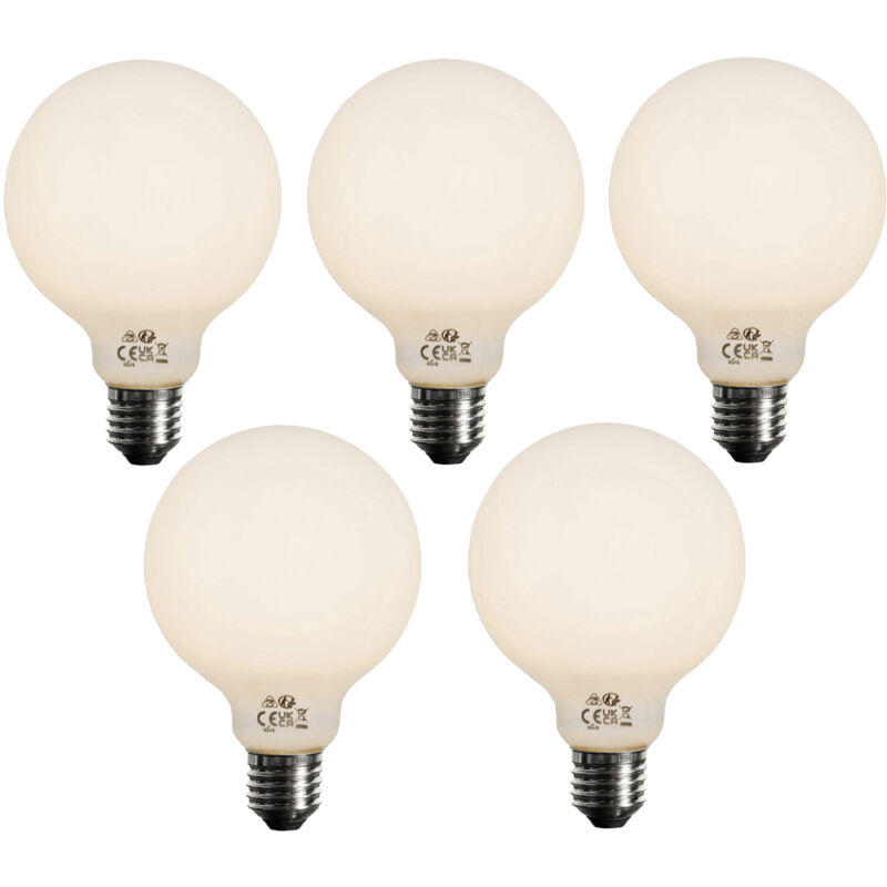 foto del prodotto set di 5 lampadine led e27 a dimmer vetro opalino g95 5w 450lm 3000k luedd