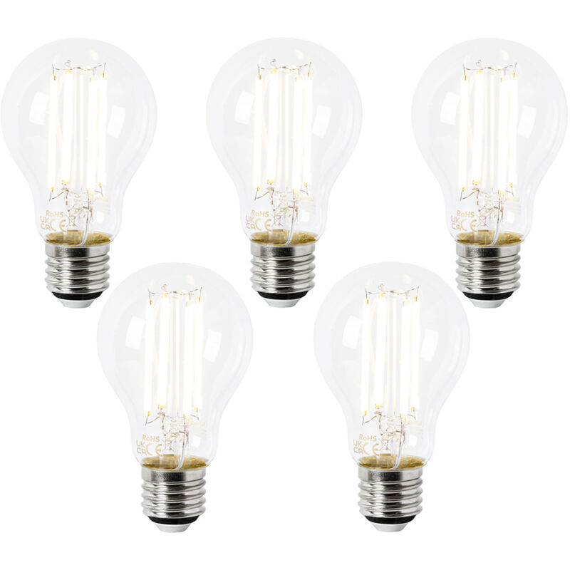 foto del prodotto set di 5 lampadine led e27 a60 trasparenti 2,2w 470lm 2700k luedd
