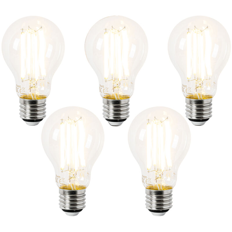 foto del prodotto set di 5 lampadine led e27 a60 trasparenti 3,8w 806lm 2700k luedd