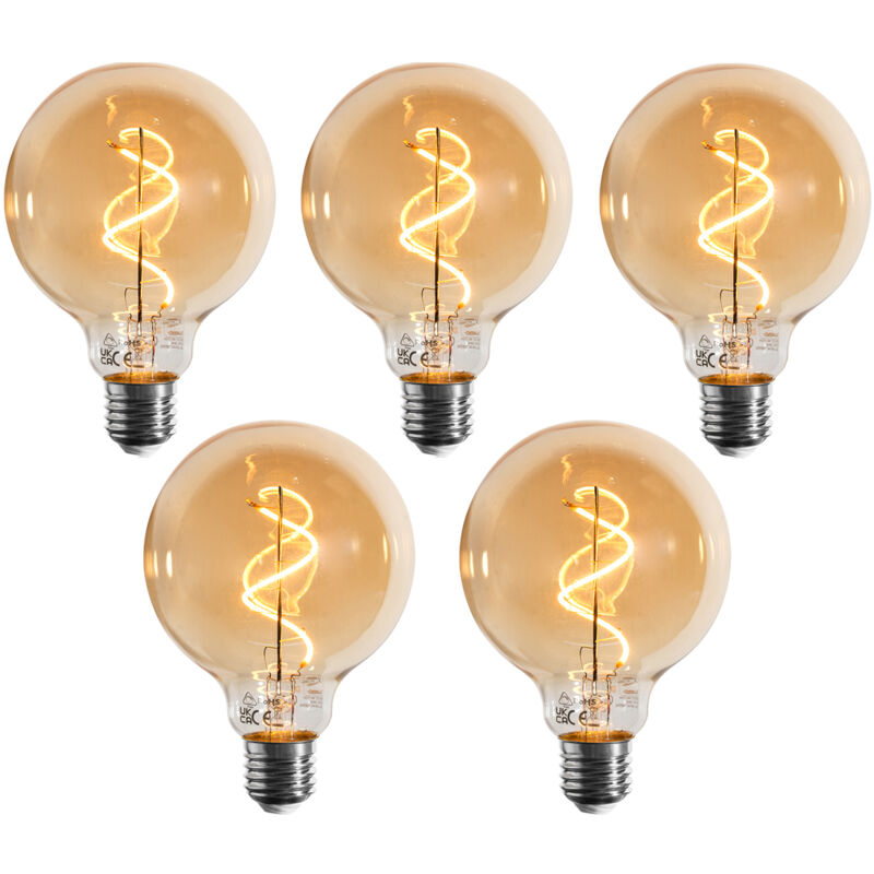foto del prodotto set di 5 lampadine led e27 dimmerabili a filamento a spirale g95 oro 4w 270 lm 2100k luedd