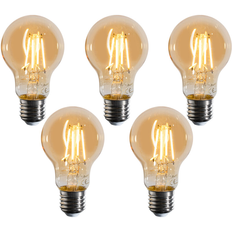 foto del prodotto set di 5 lampadine led e27 dimmerabili a60 oro 4w 420 lm 2200k luedd