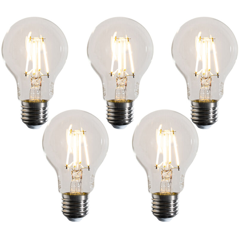 foto del prodotto set di 5 lampadine led e27 dimmerabili a60 trasparenti 4,5w 500 lm 2700k luedd