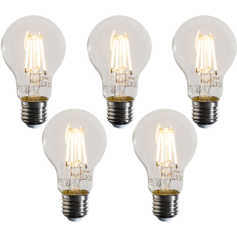 foto del prodotto set di 5 lampadine led e27 dimmerabili a60 trasparenti 4w 470 lm 2700k luedd