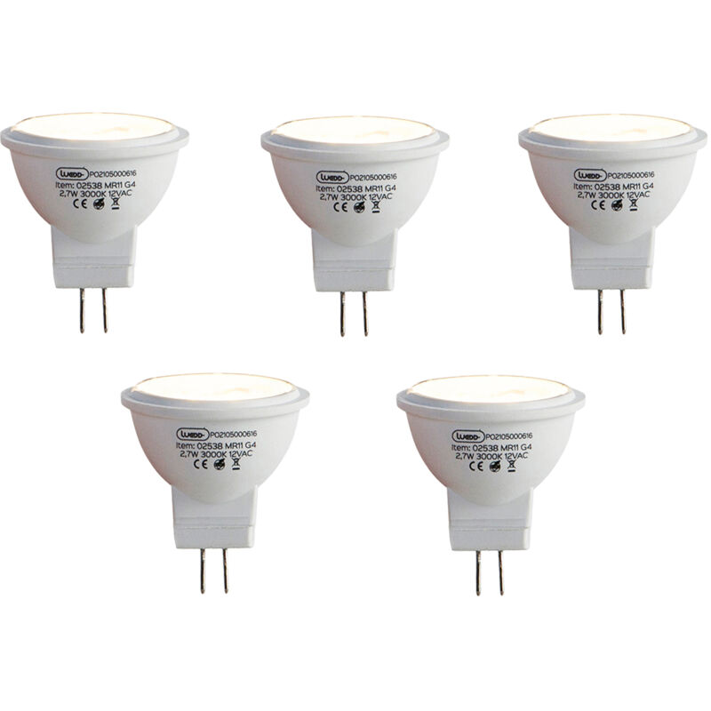 foto del prodotto set di 5 lampadine led g4 mr11 2.7w 210lm 3000k 12v luedd