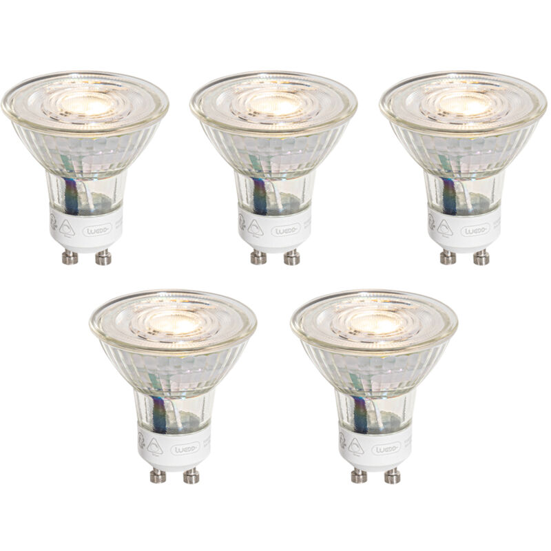 foto del prodotto set di 5 lampadine led gu10 50mm dimmerabili a 3 livelli in kelvin trasparente 4,9w 450 lm 2000 2700k luedd