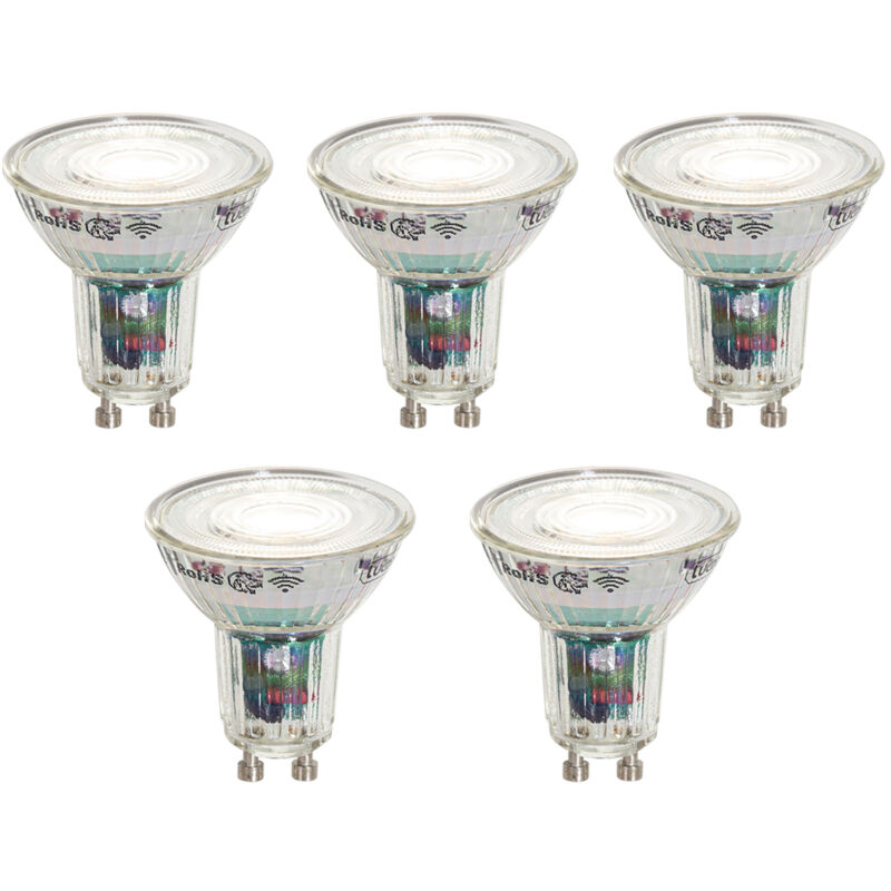 foto del prodotto set di 5 lampadine led smart gu10 50mm trasparenti 4,8w 400 lm 1800 6500k luedd