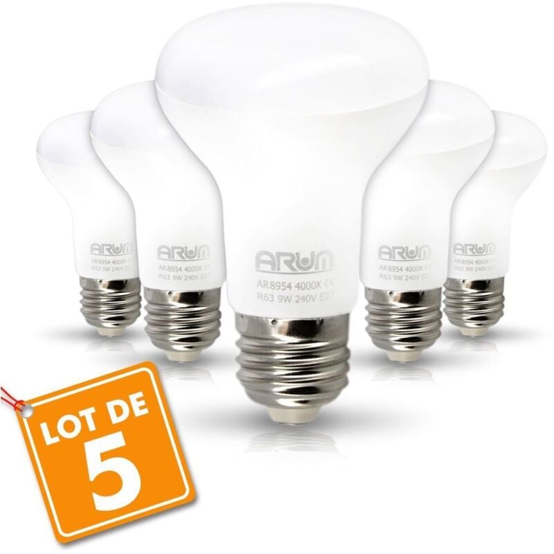 foto del prodotto set di 5 lampadine led spot r63 e27 9w eq 60w temp rature de couleur bianco caldo 2700k