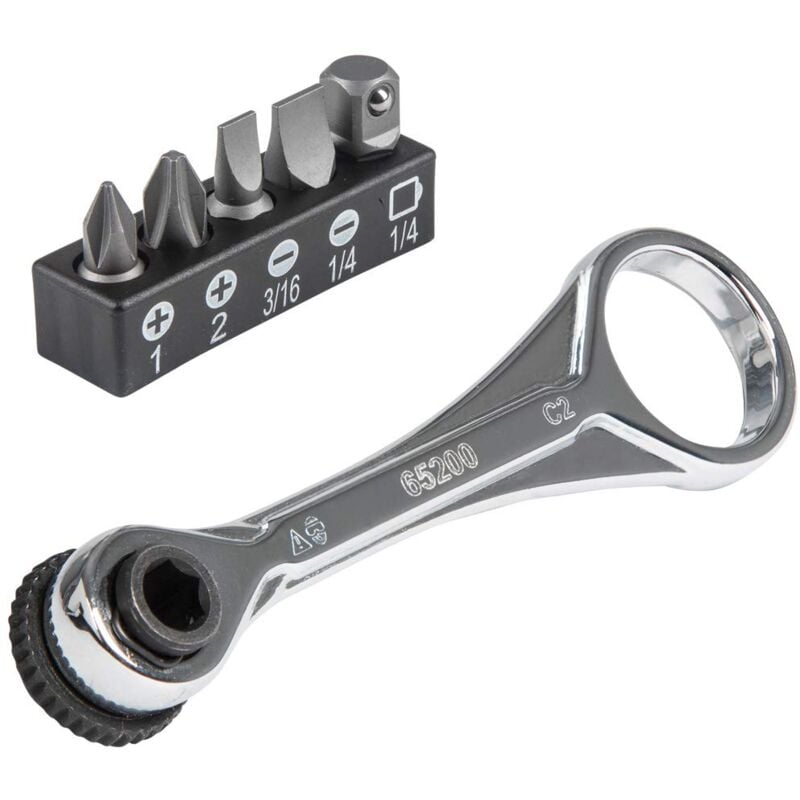 foto del prodotto set di 5 mini cricchetti con phillips, intaglio e adattatore per prese di altre dimensioni, per spazi ristretti 65200 klein tools