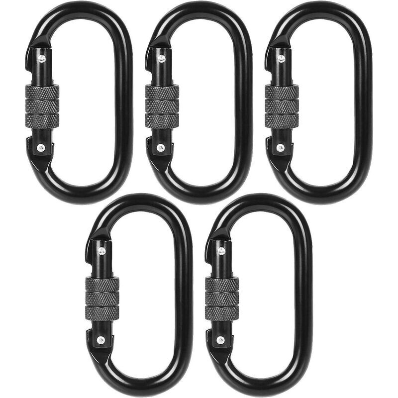 immagine 0 del prodotto set di 5 moschettoni da arrampicata in acciaio inossidabile nero 20kn 2000kg , moschettone verrouillab moschettone ovale in acciaio con tappo a