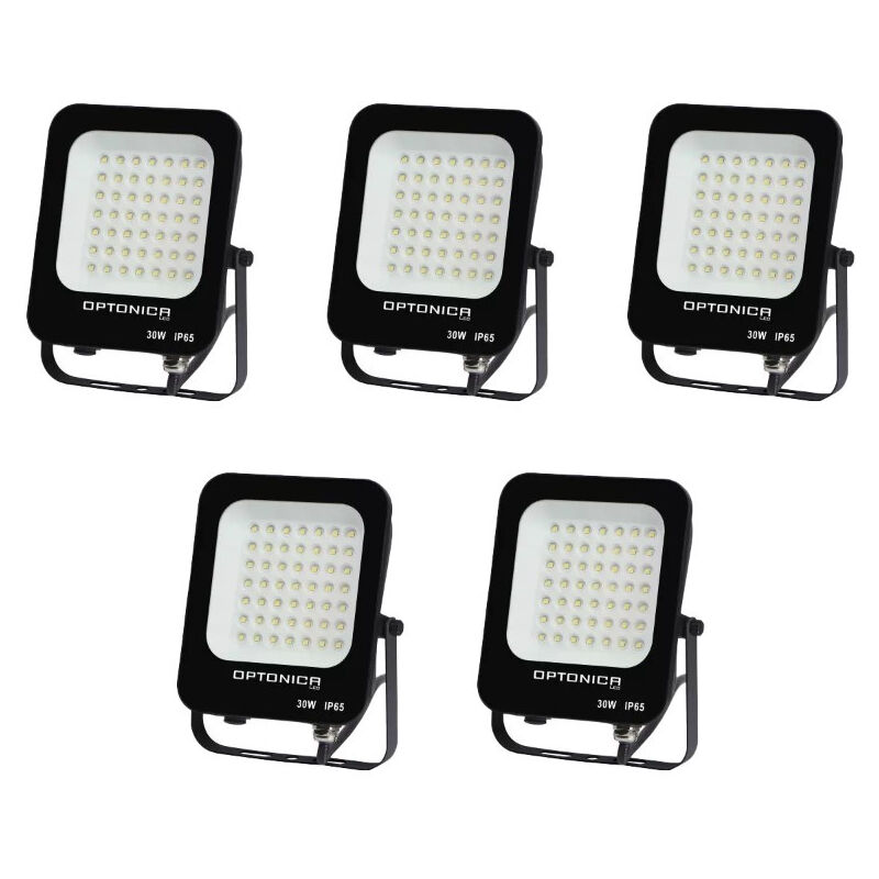 foto del prodotto set di 5 proiettori a led 30w nero impermeabile ip65 2700lm 160w bianco caldo 2700k