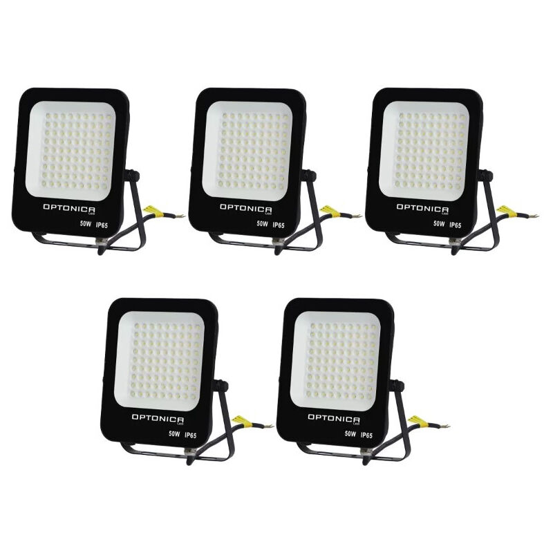 foto del prodotto set di 5 proiettori a led 50w nero impermeabile ip65 4500lm 250w bianco naturale 4500k