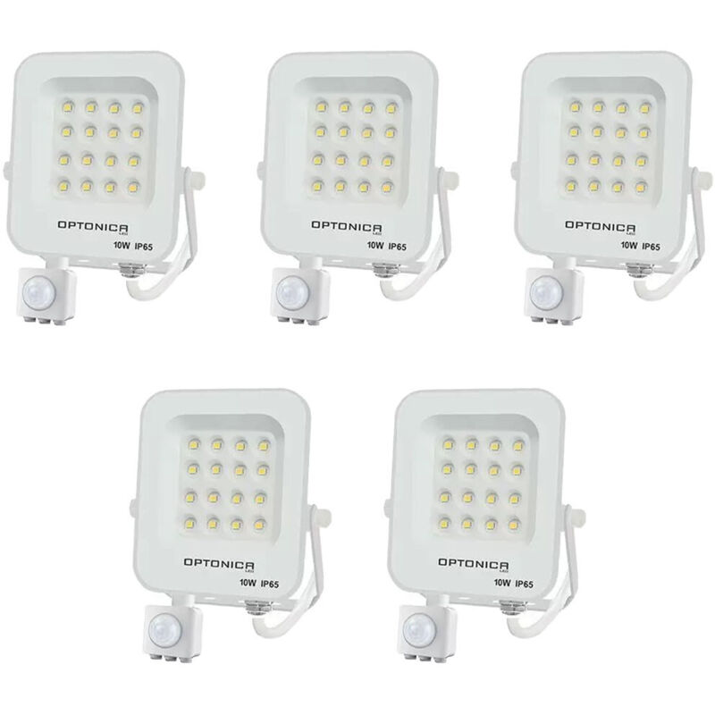 foto del prodotto set di 5 proiettori a led con rilevatore bianco 10w ip65 impermeabile 900lm giorno bianco 6000k