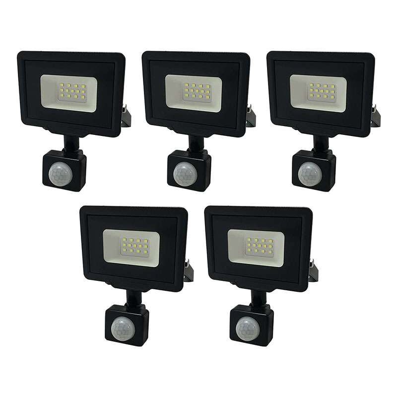 foto del prodotto set di 5 proiettori a led neri da 10w a rilevatore ip65 800lm bianco caldo 2700k