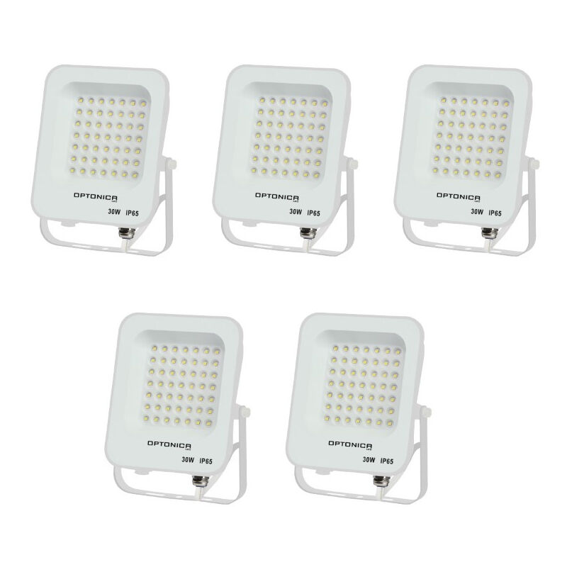 foto del prodotto set di 5 proiettori led 30w bianco impermeabile ip65 2700lm 160w bianco naturale 6000k