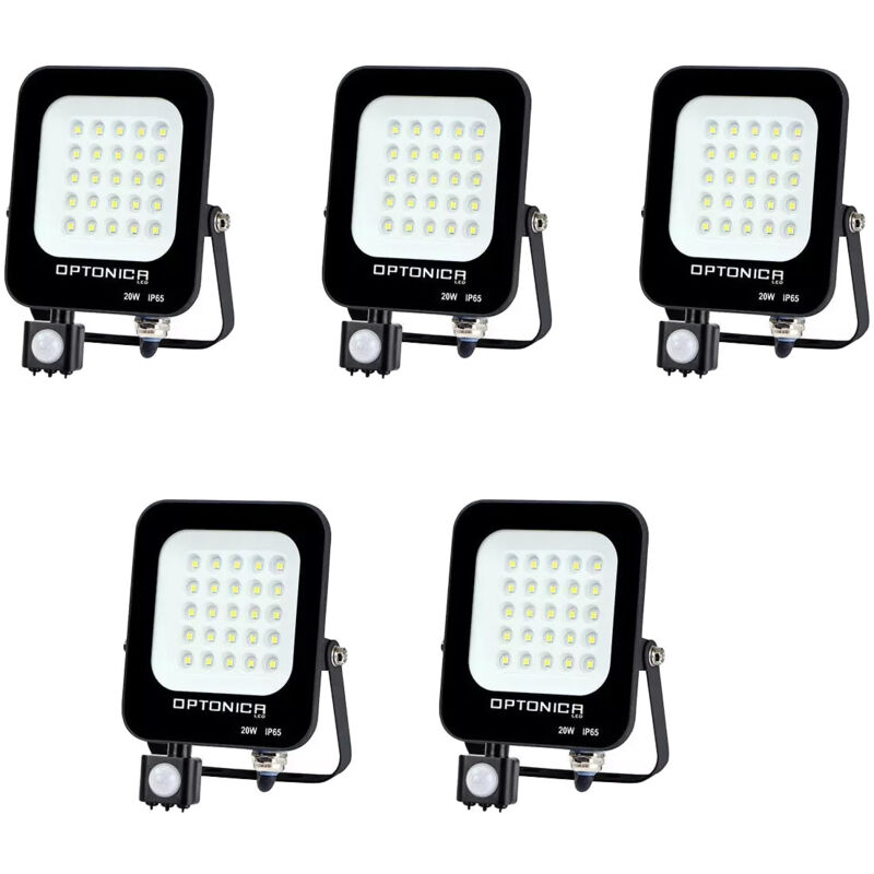 foto del prodotto set di 5 proiettori led black 20w 100w con rilevatore ip65 1800lm natural white 4500k