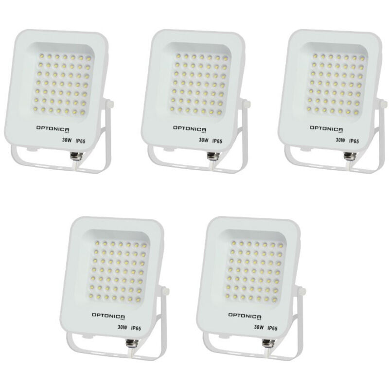 foto del prodotto set di 5 proiettori led da 30w bianco impermeabile ip65 2700lm 160w bianco caldo 2700k