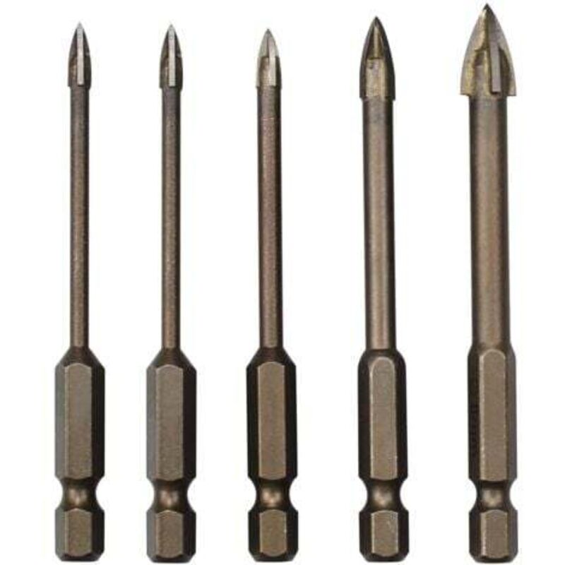 foto del prodotto set di 5 punte da trapano triangolari, punte da trapano in carburo per piastrelle, utensile di foratura universale efficiente per vetro, piastrelle,
