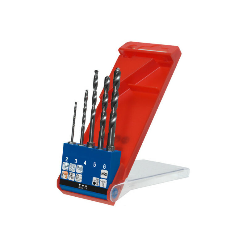 foto del prodotto set di 5 punte elicoidali kwb 1 4 hss con codolo esagonale da 2 a 6 mm