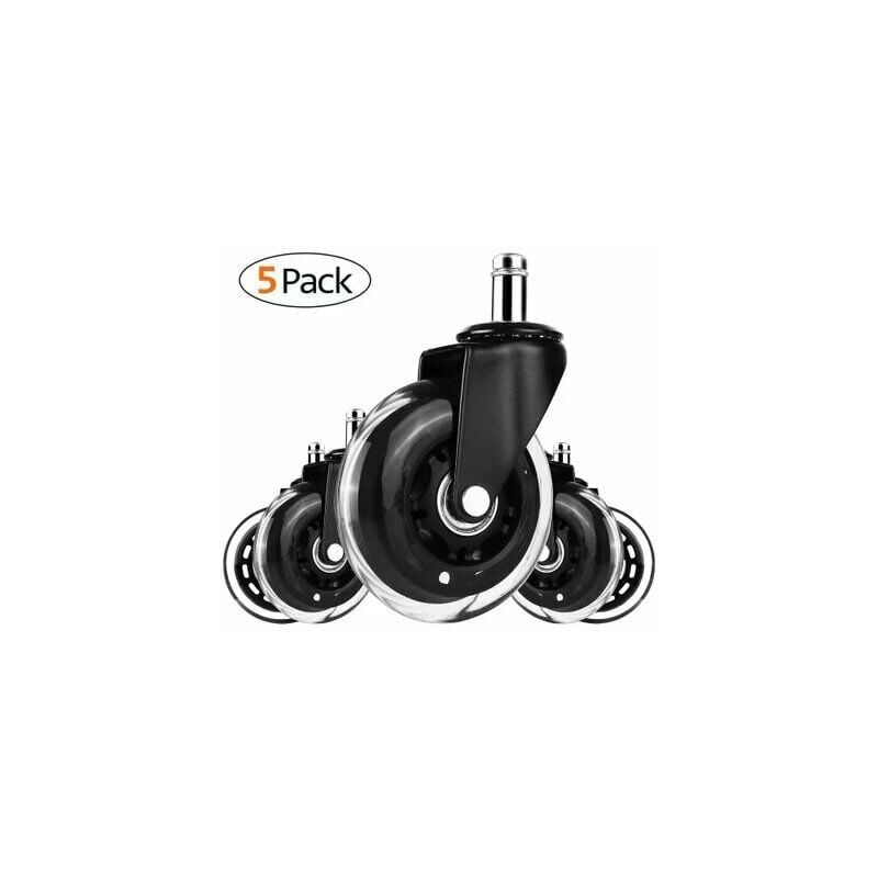 foto del prodotto set di 5 rotelle per pavimenti duri per sedie da ufficio, rotelle per sedie girevoli, rotelle per sedie da ufficio con portata fino a 200 kg, ruota