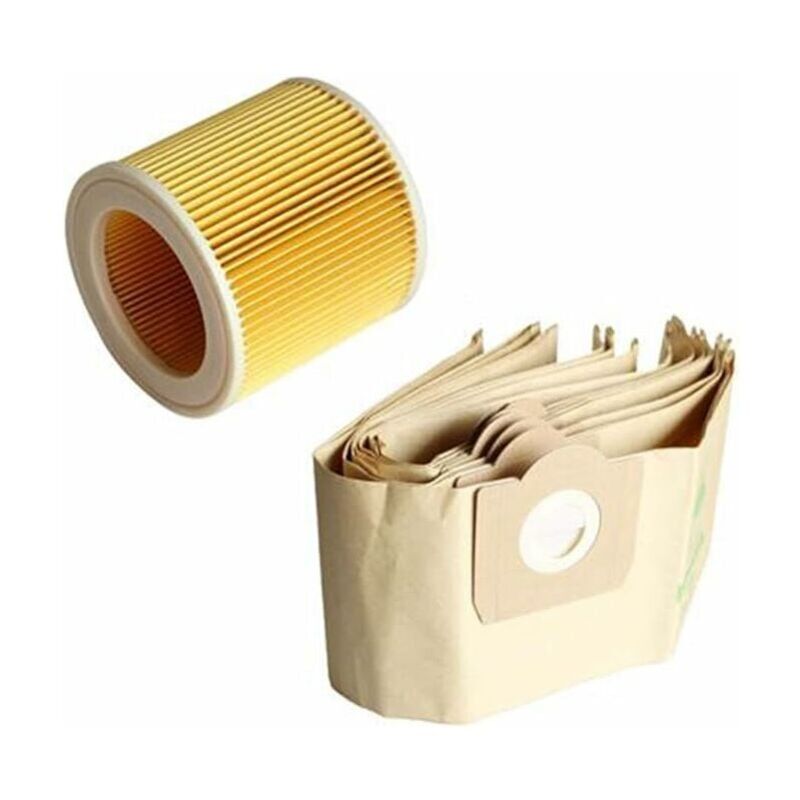foto del prodotto set di 5 sacchetti per la polvere e filtri a cartuccia per aspirapolvere wd3 premium, 3.300 m, 3.200, wd3.500 p, 6.959 130.
