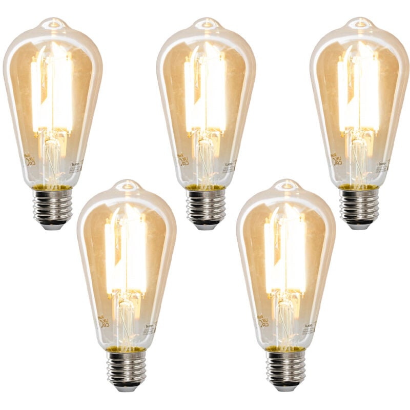 foto del prodotto set di 5 smart e27 dimmerabile in kelvin lampada led st64 goldline 7w 700 lm 1800 4000k luedd
