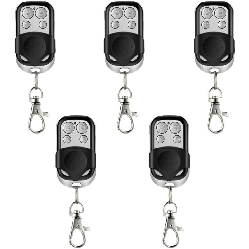 foto del prodotto set di 5 telecomandi universali autoapprendenti per cancelli automatici e garage, frequenza 433,92 mhz con codice fisso e batteria inclusa