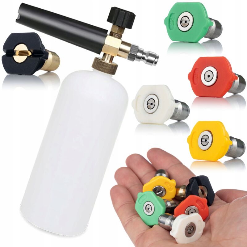 foto del prodotto set di 5 ugelli ad attacco rapido per idropulitrice 0 , 15 , 25 , 40 , 60 pistola schiuma da 1000 ml per idropulitrice