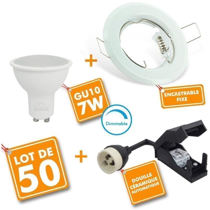 foto del prodotto set di 50 faretti led da incasso totale bianco fisso con lampadina gu10 7w dimmerabile temp rature de couleur bianco caldo 2700k