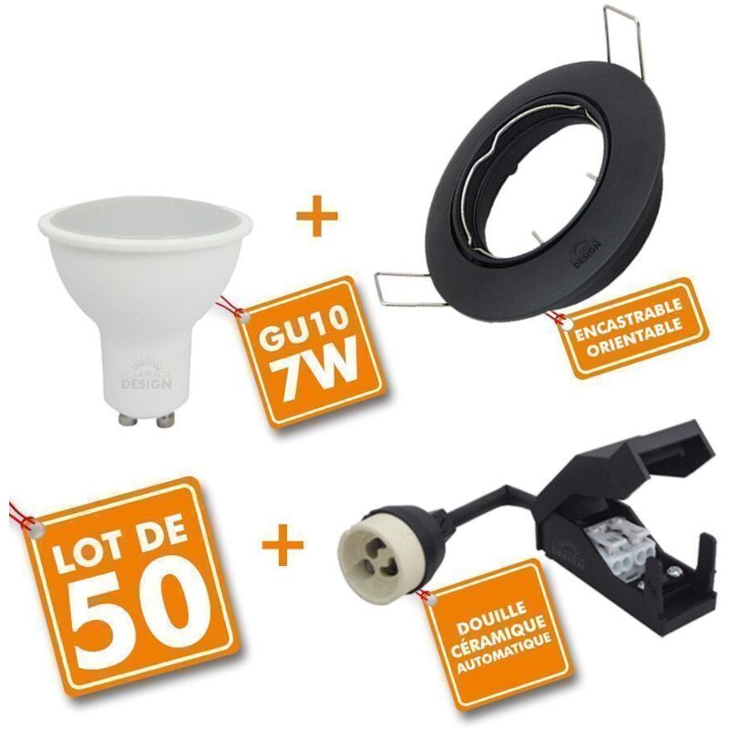 foto del prodotto set di 50 faretto da incasso nero full orientabile 7w eq 60w temp rature de couleur bianco caldo 2700k