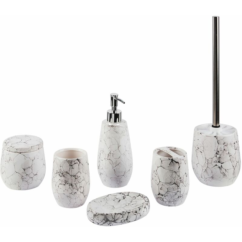 foto del prodotto set di 6 accessori bagno ceramica bianca dispenser sapone porta sapone callela
