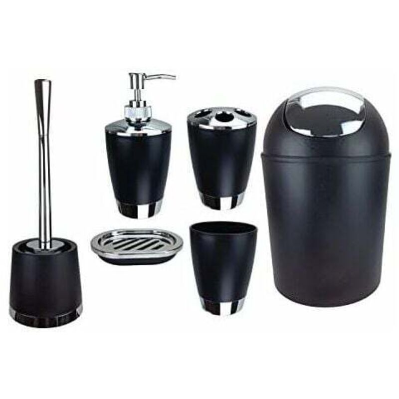 foto del prodotto set di 6 accessori da bagno con dispenser di sapone, scopino e porta scopino nero