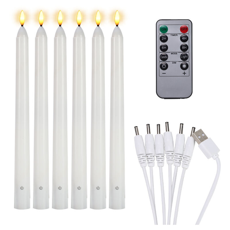 foto del prodotto set di 6 candele led lunghe senza fiamma tremolanti con 1 telecomando, candele led ricaricabili per finestre 27 cm bianche, decorazione per feste di