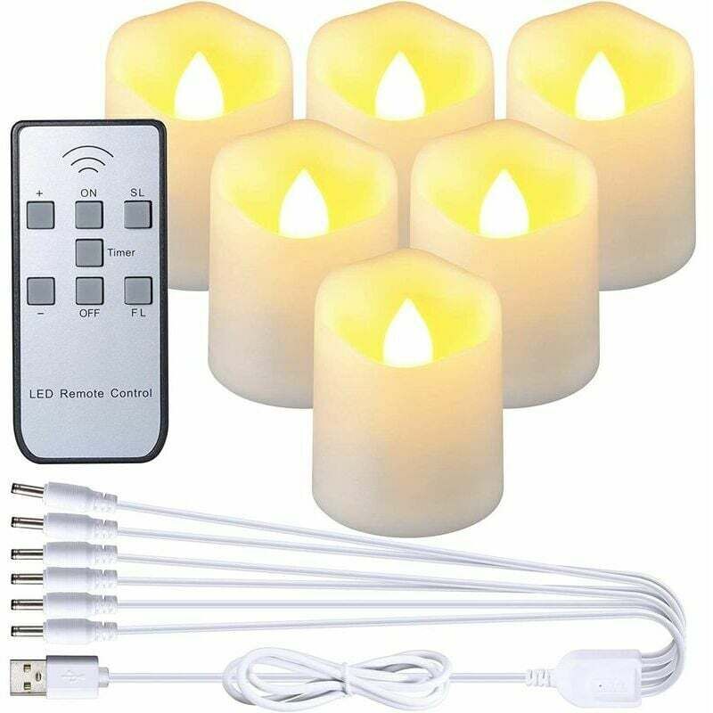 foto del prodotto set di 6 candele led ricaricabili candele tremolanti senza fiamma con telecomando e cavo di ricarica usb ideale per halloween, decorazioni per la