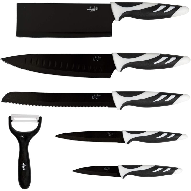 foto del prodotto set di 6 coltelli da cucina di fascia alta coltelli professionali swiss style colore bianco o nero swiss chef di nero cecotec