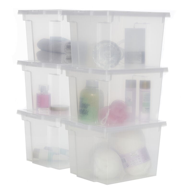 foto del prodotto set di 6 contenitori in plastica, multifunzione, 10 l, coperchio, maniglia ergonomica, ufficio, casa ddusb s bianco iris ohyama