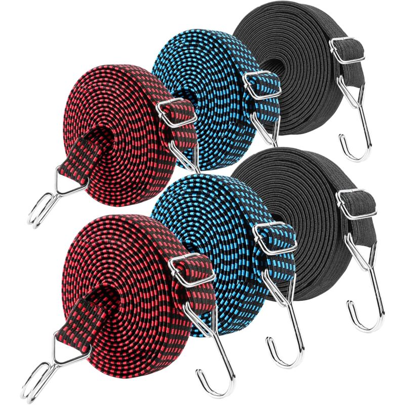 foto del prodotto set di 6 corde elastiche, sandali elastici regolabili da 2 m con ganci, cavo elastico per bagagli, cavo elastico universale per bagagli per auto,