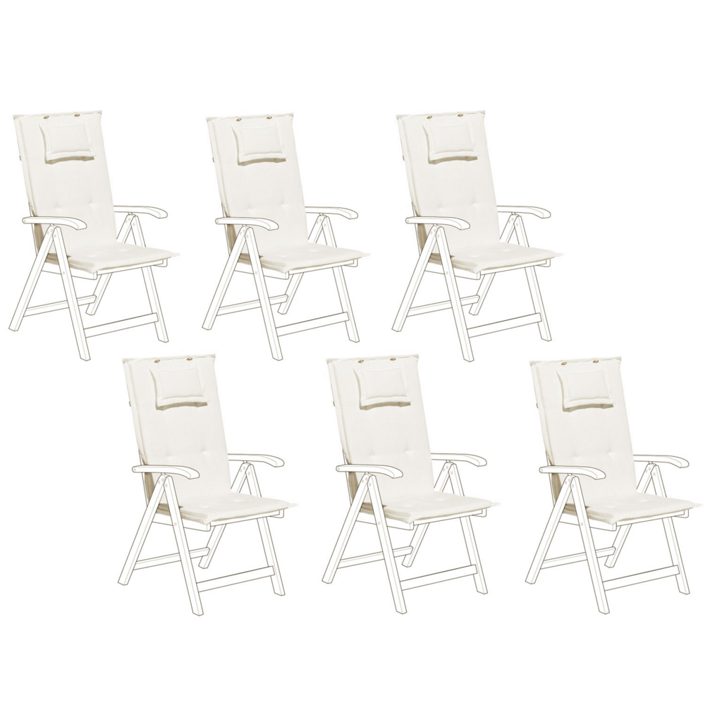 foto del prodotto set di 6 cuscini per sedie da giardino cuscino per schienale in poliestere bianco sporco cuscino per esterni dal design moderno