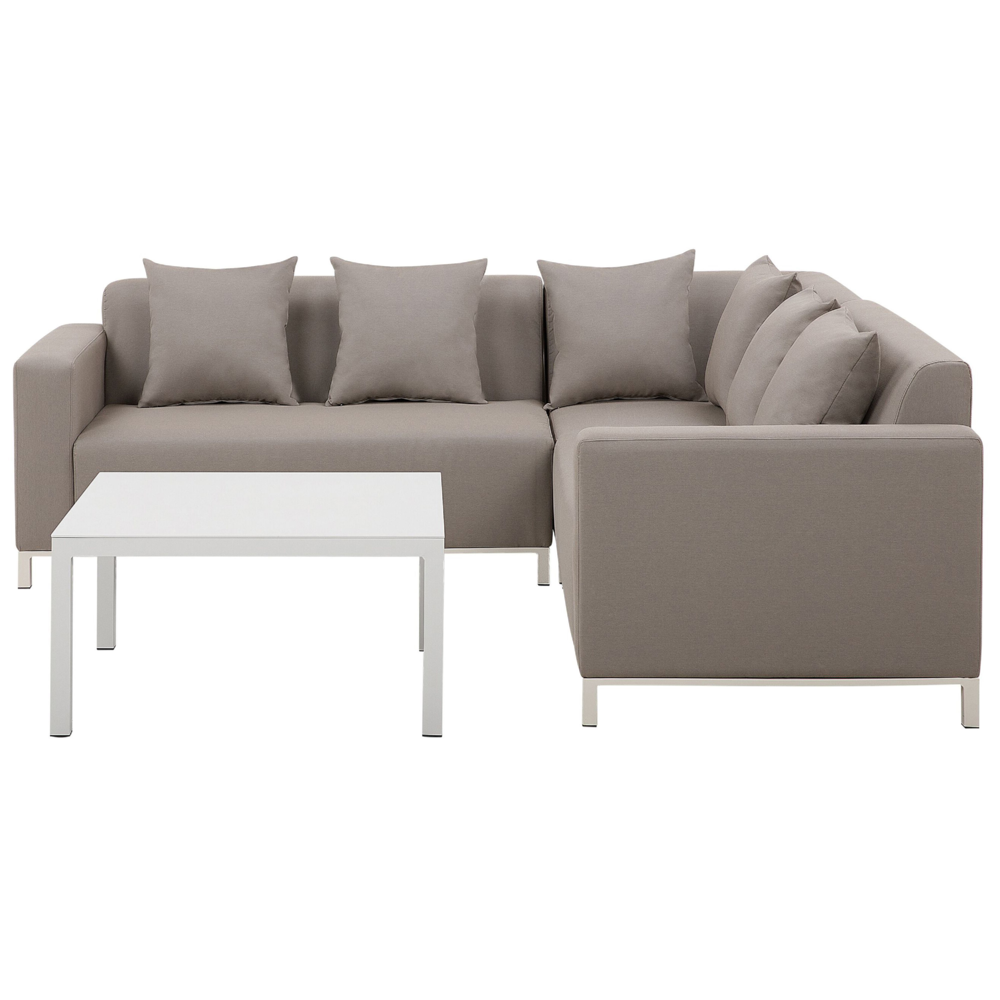 foto del prodotto set di 6 divani componibili per esterni con struttura in alluminio color tortora con cuscini sinistro